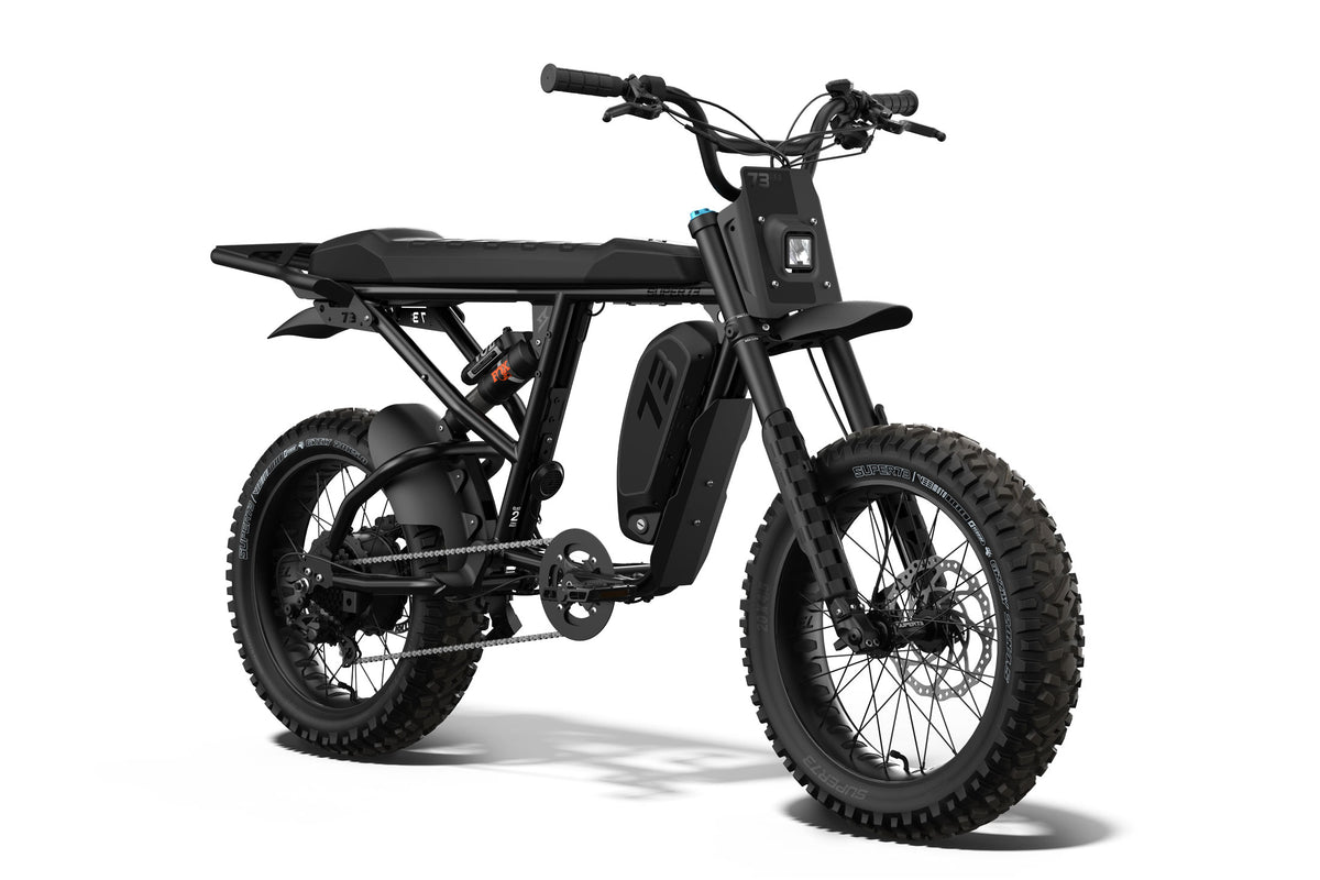 Front/side view of the SUPER73-R Blackout SE bike.