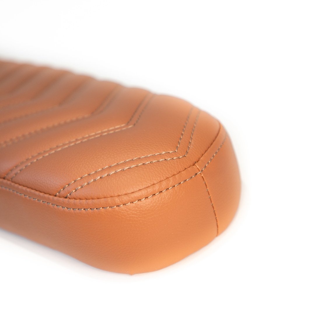 Front of the 2-up caramel chevron stitched seat