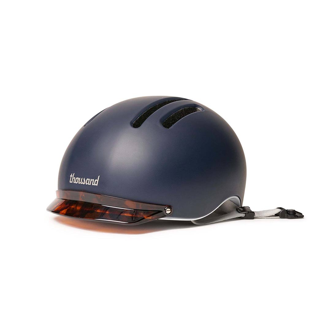 Blue Chapter MIPS Helmet by Thousand with tortoise shell visor on white background. @color_club navy