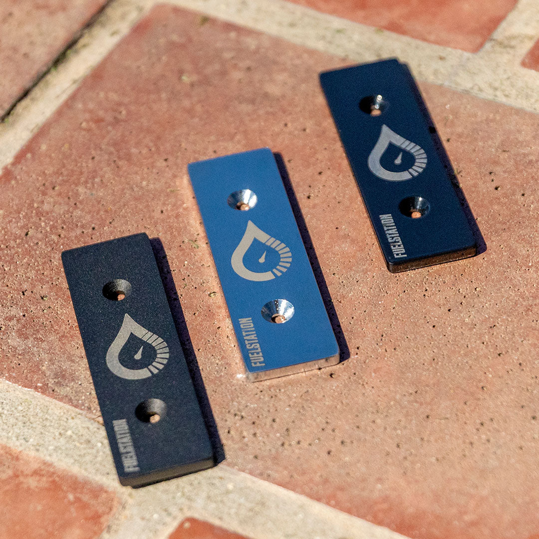 FUELSTATION mounting plates in Chrome, Gloss Black, and Matte Black