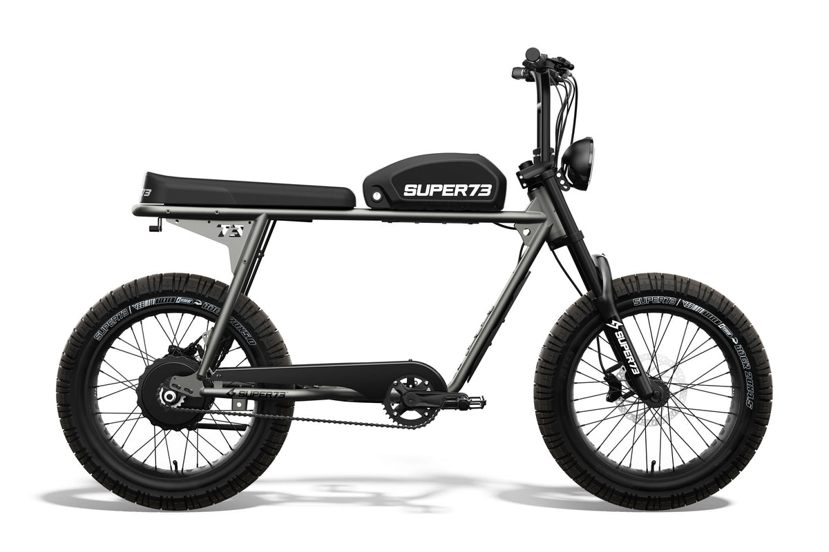 Side view of the SUPER73-S2 Core ebike in Metallic Aluminum. @color_metallic aluminum