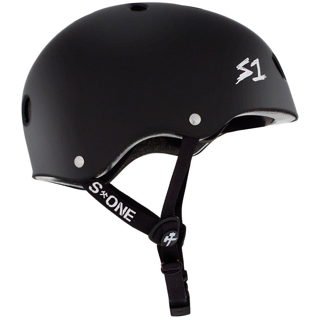 Full side view of the S1 Lifer Helmet in Matte Black against a white background.