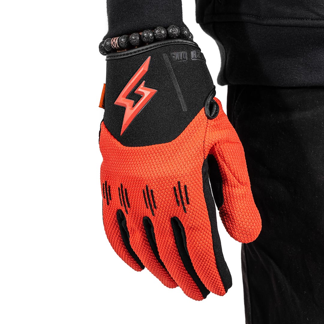 Orange glove on white background view 1. @olor_blood orange
